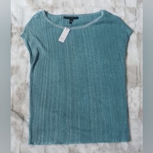 WHBM Turquoise and silver metalic ribbed short sleeve top.